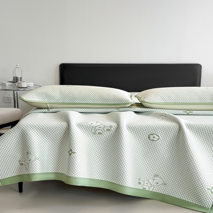 91家纺网 家纺一手货源 找家纺 世爵 2025新款A类凉感冰豆豆凉席 暴力熊-绿