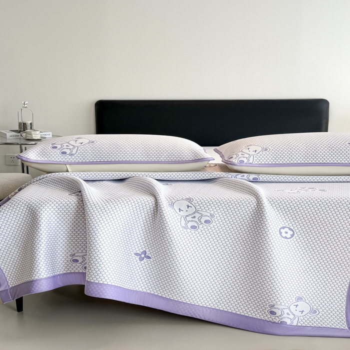 91家纺网 家纺一手货源 找家纺 世爵 2025新款A类凉感冰豆豆凉席 暴力熊-紫