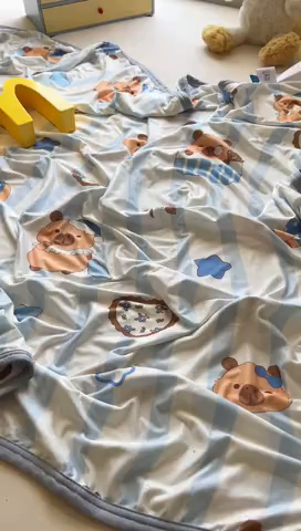 91家纺网 家纺一手货源 找家纺 （总）希诺家居 2025新款夏季多功能小清新卡通婴幼儿毯子儿童凉感针织盖毯旅行毯