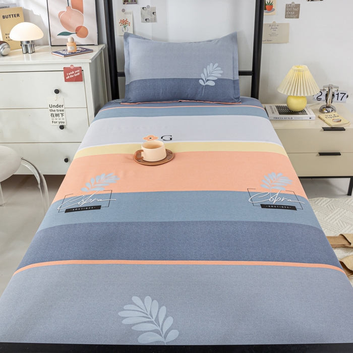 91家纺网 家纺一手货源 找家纺 上学郎家居 2025新款全棉学生宿舍三件套单人床床单被套纯棉六件套学生三件套床上用品 轻居-桔