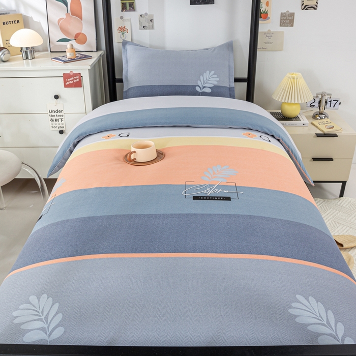 91家纺网 家纺一手货源 找家纺 上学郎家居 2025新款全棉学生宿舍三件套单人床床单被套纯棉六件套学生三件套床上用品 轻居-桔