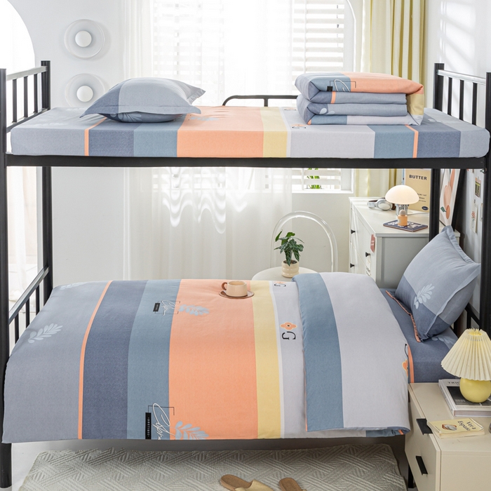 91家纺网 家纺一手货源 找家纺 上学郎家居 2025新款全棉学生宿舍三件套单人床床单被套纯棉六件套学生三件套床上用品 轻居-桔