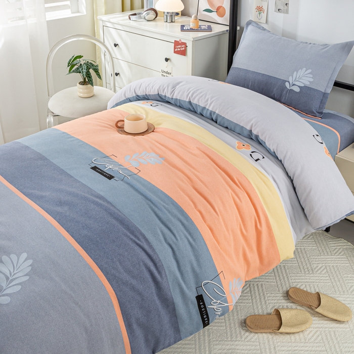 91家纺网 家纺一手货源 找家纺 上学郎家居 2025新款全棉学生宿舍三件套单人床床单被套纯棉六件套学生三件套床上用品 轻居-桔