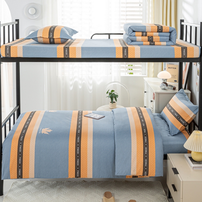 91家纺网 家纺一手货源 找家纺 上学郎家居 2025新款全棉学生宿舍三件套单人床床单被套纯棉六件套学生三件套床上用品 复古枫叶-蓝