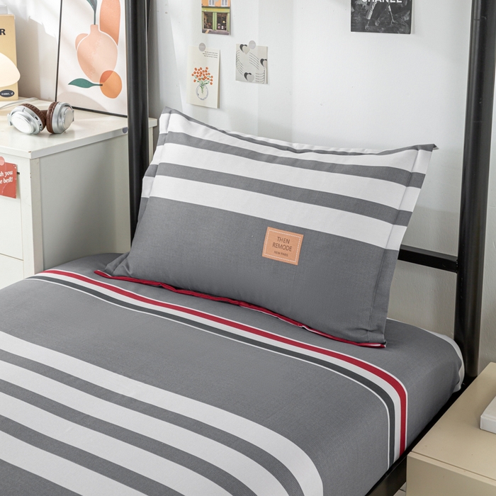 91家纺网 家纺一手货源 找家纺 上学郎家居 2025新款全棉学生宿舍三件套单人床床单被套纯棉六件套学生三件套床上用品 艾格拉-灰