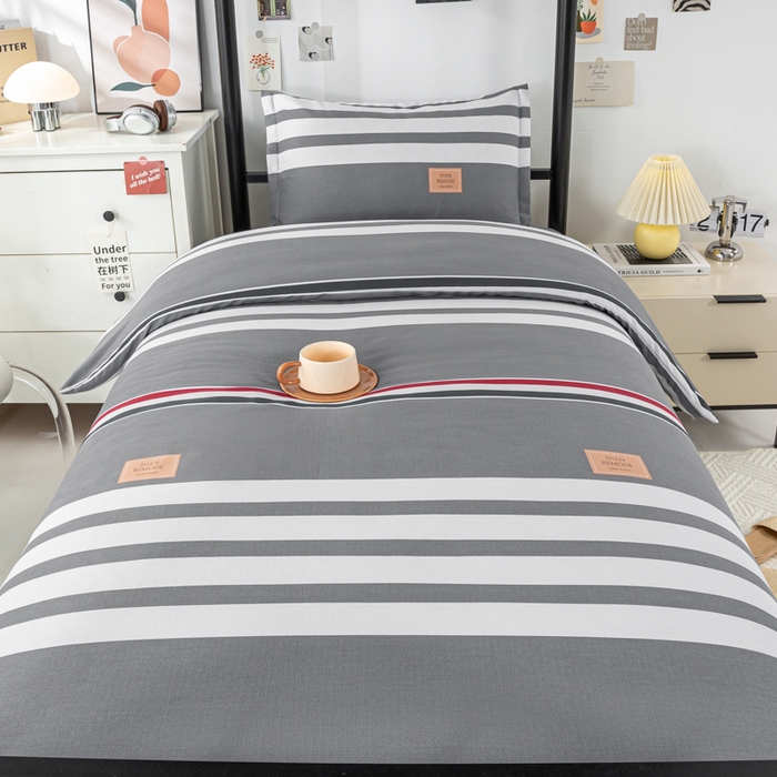 91家纺网 家纺一手货源 找家纺 上学郎家居 2025新款全棉学生宿舍三件套单人床床单被套纯棉六件套学生三件套床上用品 艾格拉-灰