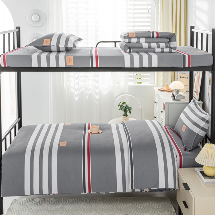 91家纺网 家纺一手货源 找家纺 上学郎家居 2025新款全棉学生宿舍三件套单人床床单被套纯棉六件套学生三件套床上用品 艾格拉-灰