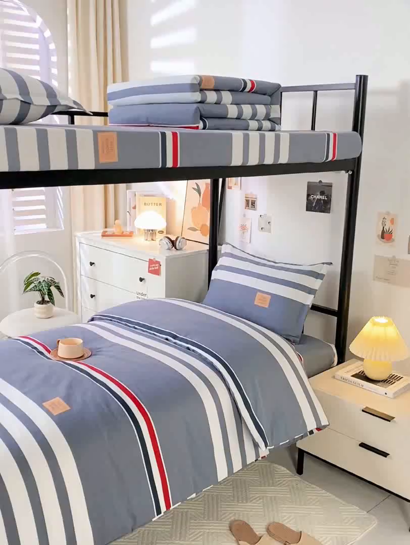 91家纺网 家纺一手货源 找家纺 上学郎家居 2025新款全棉学生宿舍三件套单人床床单被套纯棉六件套学生三件套床上用品 艾格拉-灰