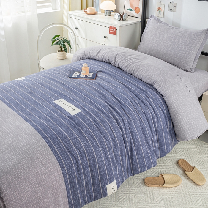 91家纺网 家纺一手货源 找家纺 上学郎家居 2025新款全棉学生宿舍三件套单人床床单被套纯棉六件套学生三件套床上用品 初遇简约-灰