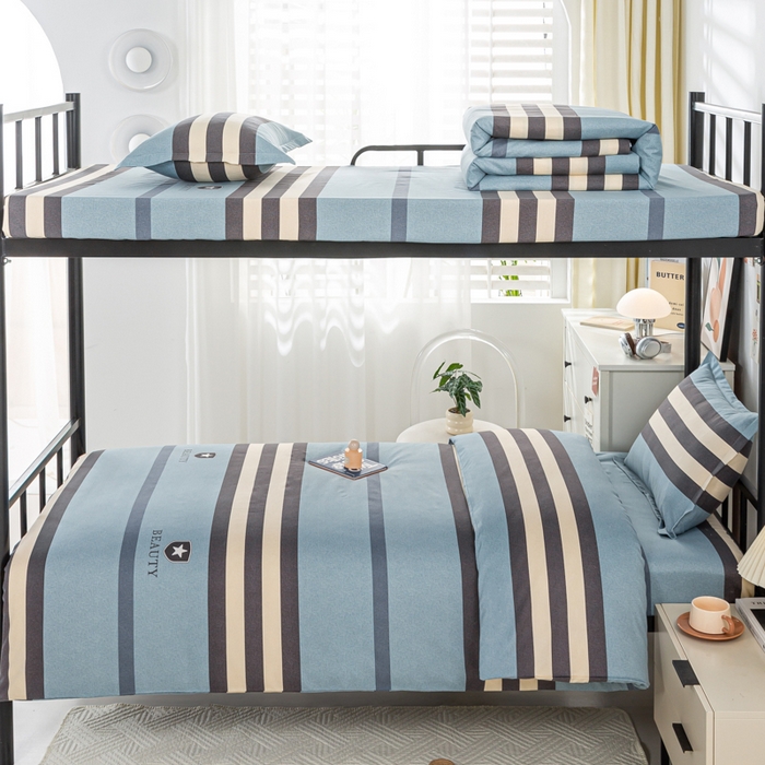 91家纺网 家纺一手货源 找家纺 上学郎家居 2025新款全棉学生宿舍三件套单人床床单被套纯棉六件套学生三件套床上用品 极简格调-蓝