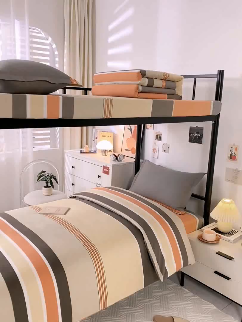 91家纺网 家纺一手货源 找家纺 上学郎家居 2025新款全棉学生宿舍三件套单人床床单被套纯棉六件套学生三件套床上用品 卡尔曼-灰