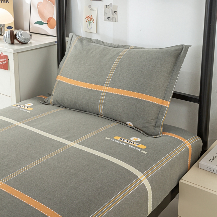 91家纺网 家纺一手货源 找家纺 上学郎家居 2025新款全棉学生宿舍三件套单人床床单被套纯棉六件套学生三件套床上用品 卡罗琳-灰