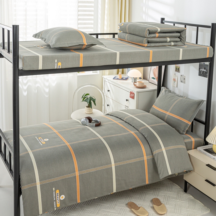 上学郎家居 2025新款全棉学生宿舍三件套单人床床单被套纯棉六件套学生三件套床上用品 卡罗琳-灰