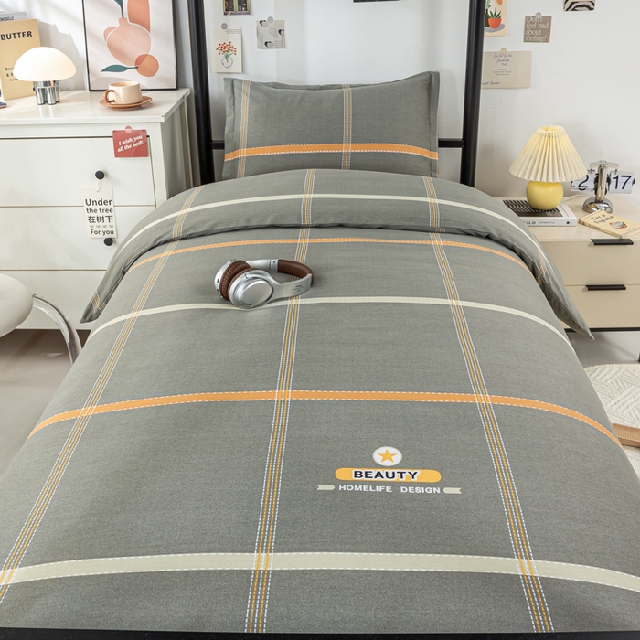 91家纺网 家纺一手货源 找家纺 上学郎家居 2025新款全棉学生宿舍三件套单人床床单被套纯棉六件套学生三件套床上用品 卡罗琳-灰