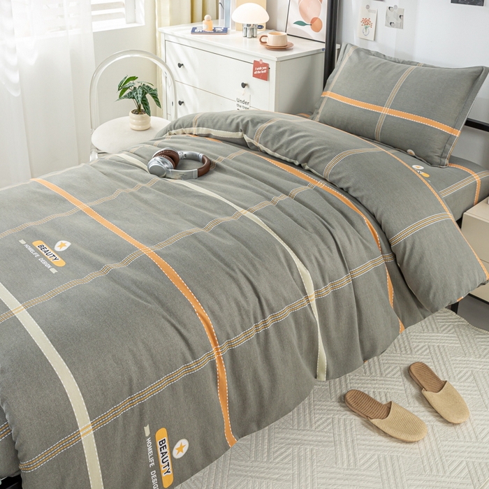 91家纺网 家纺一手货源 找家纺 上学郎家居 2025新款全棉学生宿舍三件套单人床床单被套纯棉六件套学生三件套床上用品 卡罗琳-灰