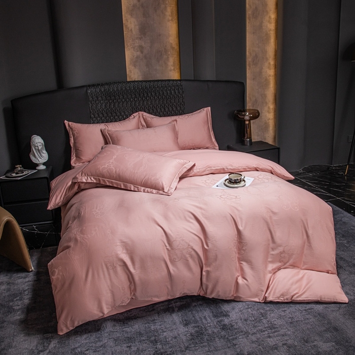 91家纺网 家纺一手货源 找家纺 简约家纺2025新款全棉长绒棉贡缎大提花四件套（礼盒包装款） 雅芙豆沙