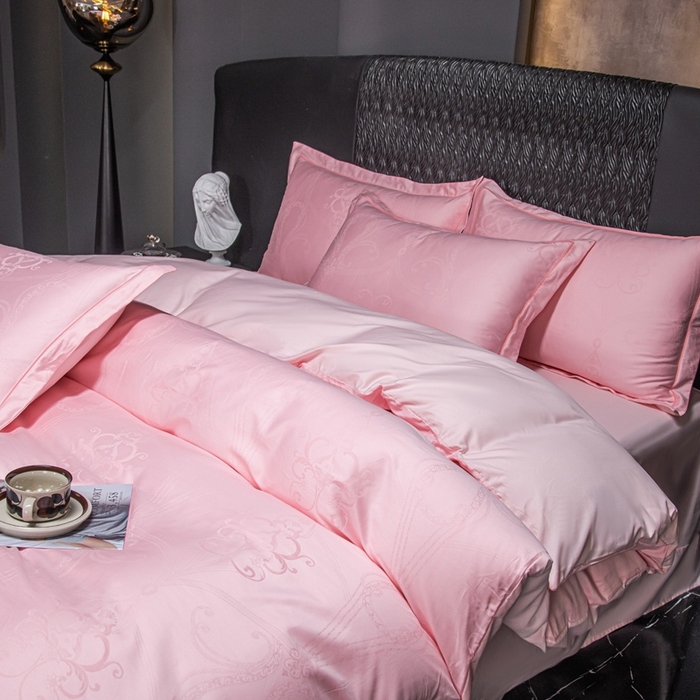 简约家纺2025新款全棉长绒棉贡缎大提花四件套（礼盒包装款） 雅芙粉玉