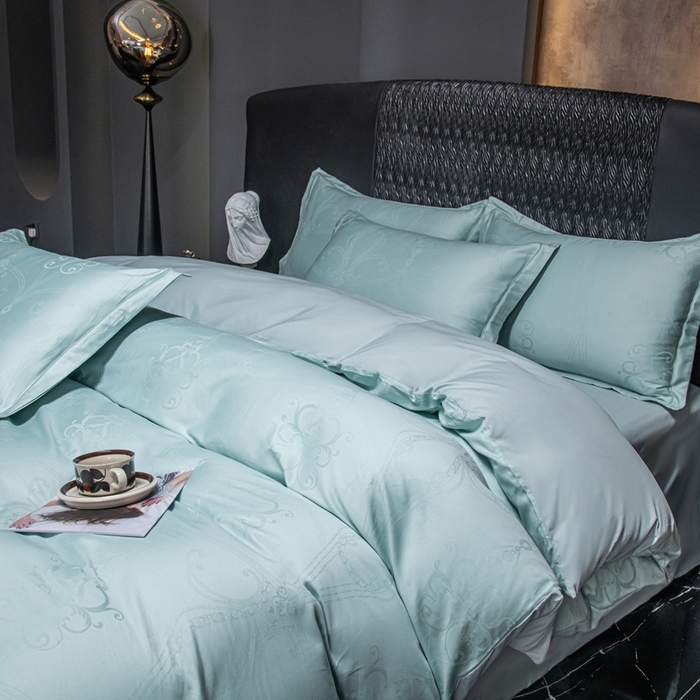 简约家纺2025新款全棉长绒棉贡缎大提花四件套（礼盒包装款）雅芙湖水绿