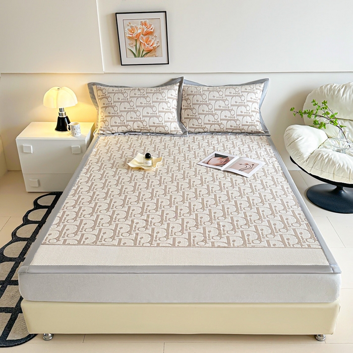 91家纺网 家纺一手货源 找家纺 紫碧螺家纺 2025新款冰感针织空调垫凉席席子 咖色