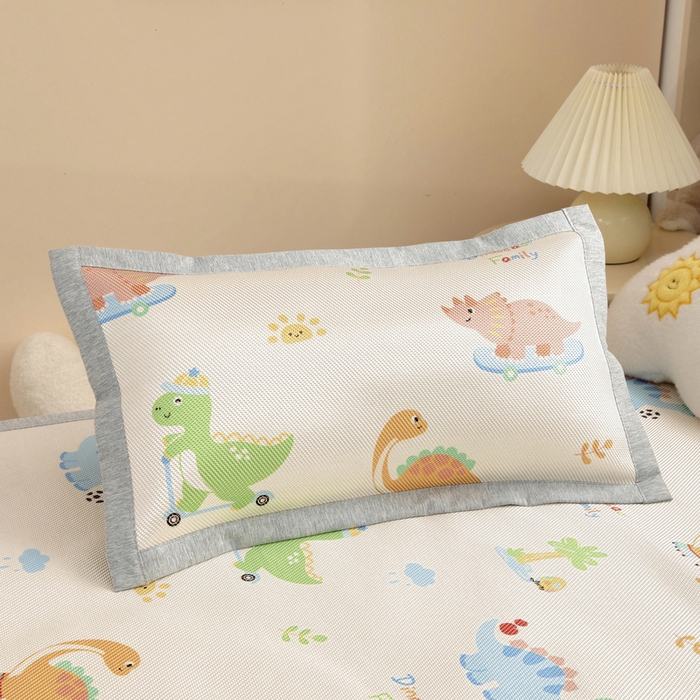 鱼宝2025新款儿童冰藤枕套 七彩恐龙