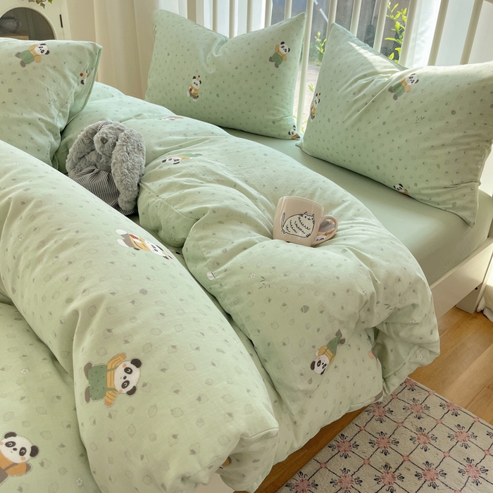 91家纺网 家纺一手货源 找家纺 XIWEN-希文家纺 2025新款A类全棉纯棉有氧双层纱四件套 功夫熊猫