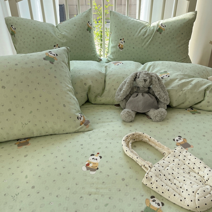 91家纺网 家纺一手货源 找家纺 XIWEN-希文家纺 2025新款A类全棉纯棉有氧双层纱四件套 功夫熊猫