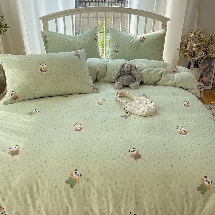 91家纺网 家纺一手货源 找家纺 XIWEN-希文家纺 2025新款A类全棉纯棉有氧双层纱四件套 功夫熊猫