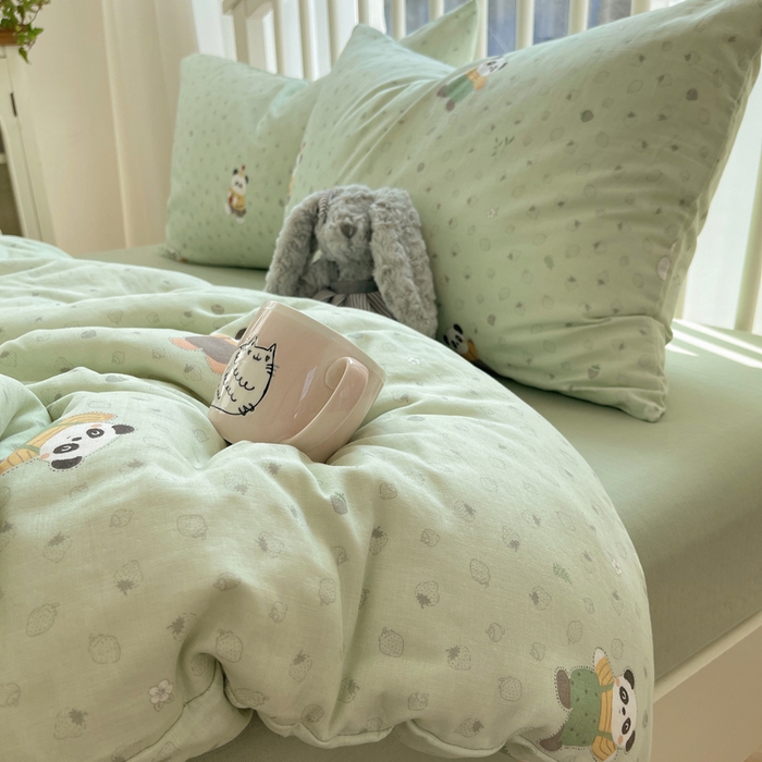 91家纺网 家纺一手货源 找家纺 XIWEN-希文家纺 2025新款A类全棉纯棉有氧双层纱四件套 功夫熊猫