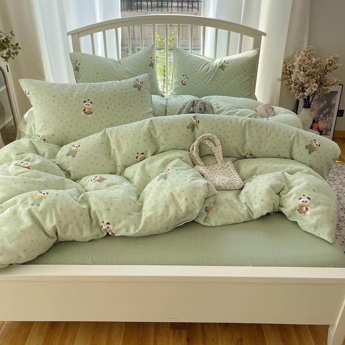 91家纺网 家纺一手货源 找家纺 XIWEN-希文家纺 2025新款A类全棉纯棉有氧双层纱四件套 功夫熊猫