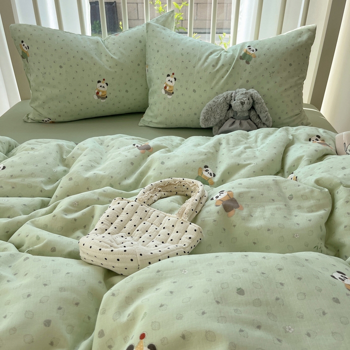 91家纺网 家纺一手货源 找家纺 XIWEN-希文家纺 2025新款A类全棉纯棉有氧双层纱四件套 功夫熊猫