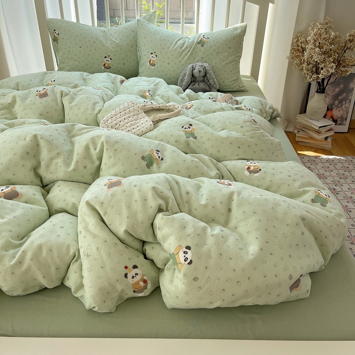 91家纺网 家纺一手货源 找家纺 XIWEN-希文家纺 2025新款A类全棉纯棉有氧双层纱四件套 功夫熊猫