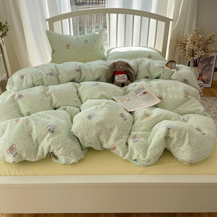 91家纺网 家纺一手货源 找家纺 XIWEN-希文家纺 2025新款A类全棉纯棉有氧双层纱四件套 少女象-绿