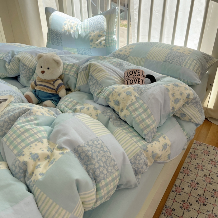 91家纺网 家纺一手货源 找家纺 XIWEN-希文家纺 2025新款A类全棉纯棉有氧双层纱四件套 百福-兰