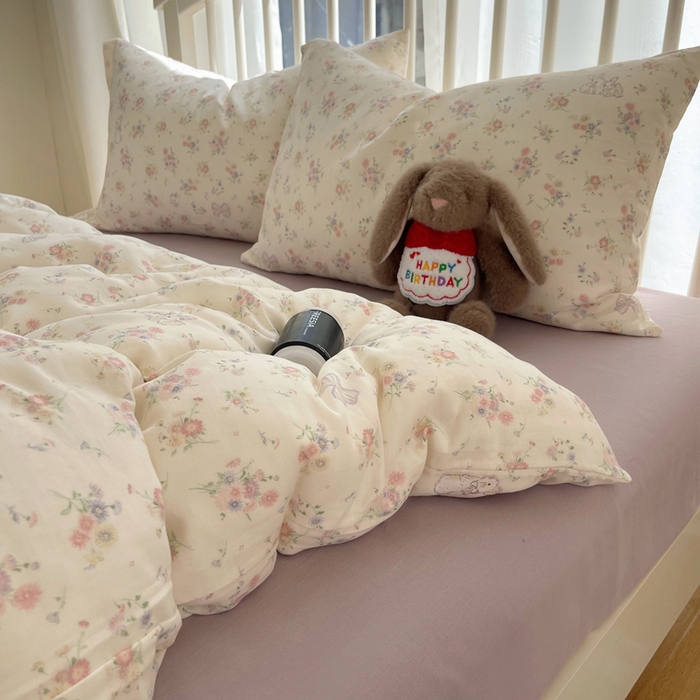 91家纺网 家纺一手货源 找家纺 XIWEN-希文家纺 2025新款A类全棉纯棉有氧双层纱四件套 萝莉兔