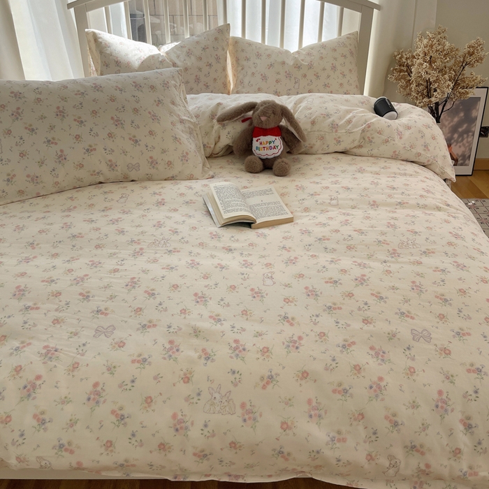 91家纺网 家纺一手货源 找家纺 XIWEN-希文家纺 2025新款A类全棉纯棉有氧双层纱四件套 萝莉兔