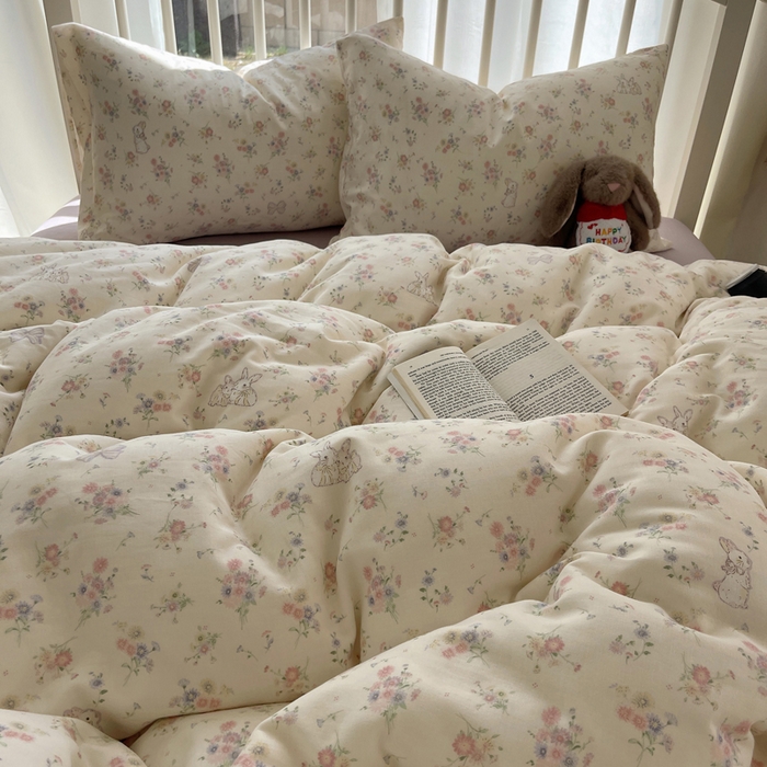 91家纺网 家纺一手货源 找家纺 XIWEN-希文家纺 2025新款A类全棉纯棉有氧双层纱四件套 萝莉兔