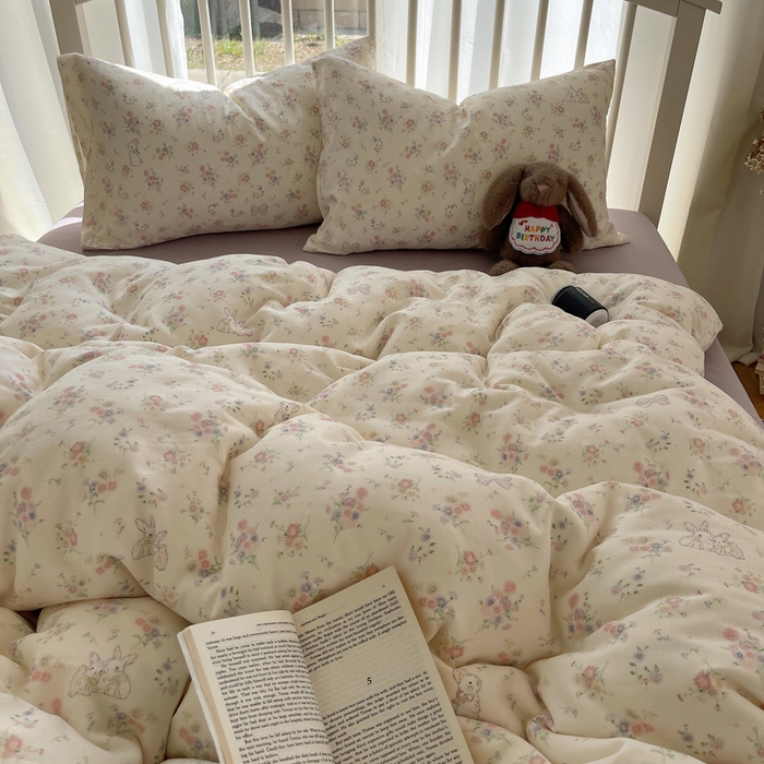 91家纺网 家纺一手货源 找家纺 XIWEN-希文家纺 2025新款A类全棉纯棉有氧双层纱四件套 萝莉兔