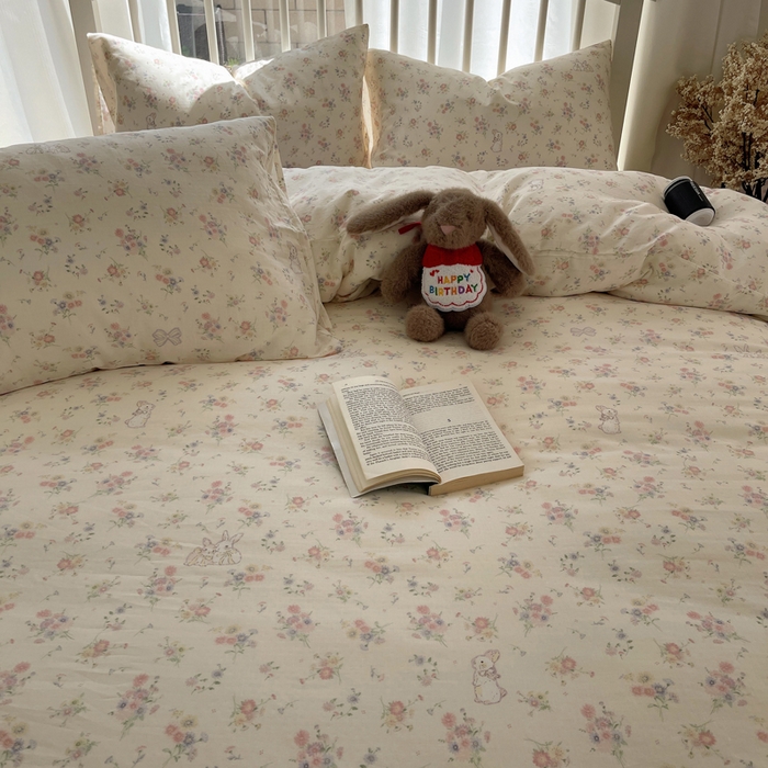 91家纺网 家纺一手货源 找家纺 XIWEN-希文家纺 2025新款A类全棉纯棉有氧双层纱四件套 萝莉兔