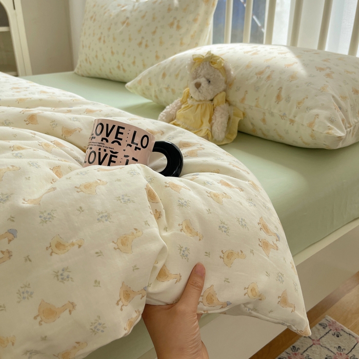 91家纺网 家纺一手货源 找家纺 XIWEN-希文家纺 2025新款A类全棉纯棉有氧双层纱四件套 可爱鸭