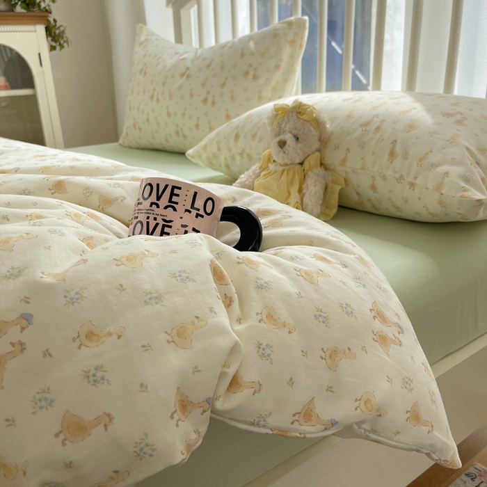 91家纺网 家纺一手货源 找家纺 XIWEN-希文家纺 2025新款A类全棉纯棉有氧双层纱四件套 可爱鸭