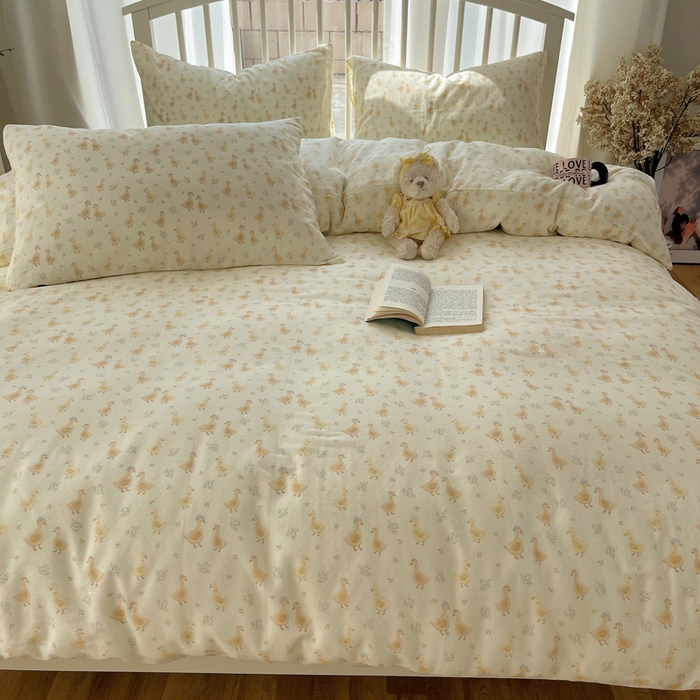 91家纺网 家纺一手货源 找家纺 XIWEN-希文家纺 2025新款A类全棉纯棉有氧双层纱四件套 可爱鸭