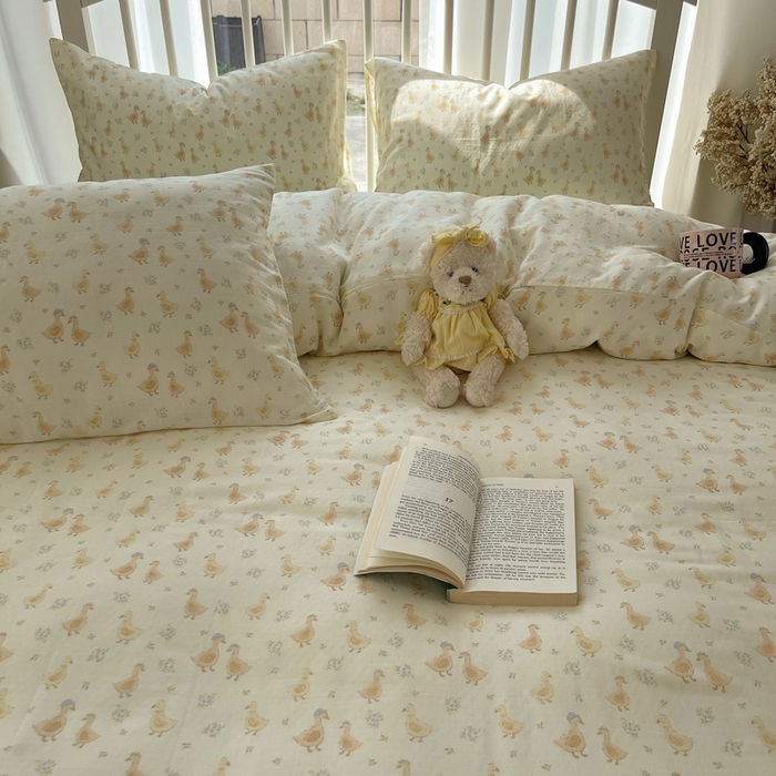 91家纺网 家纺一手货源 找家纺 XIWEN-希文家纺 2025新款A类全棉纯棉有氧双层纱四件套 可爱鸭