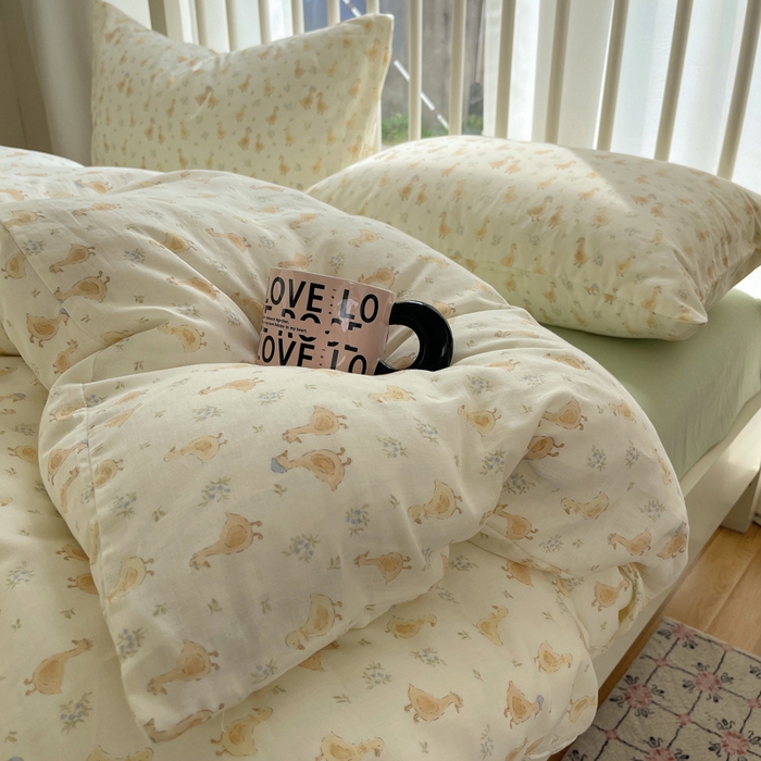 91家纺网 家纺一手货源 找家纺 XIWEN-希文家纺 2025新款A类全棉纯棉有氧双层纱四件套 可爱鸭