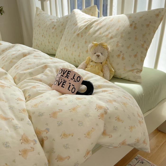 91家纺网 家纺一手货源 找家纺 XIWEN-希文家纺 2025新款A类全棉纯棉有氧双层纱四件套 可爱鸭