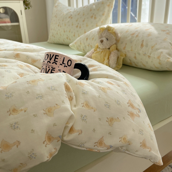 91家纺网 家纺一手货源 找家纺 XIWEN-希文家纺 2025新款A类全棉纯棉有氧双层纱四件套 可爱鸭