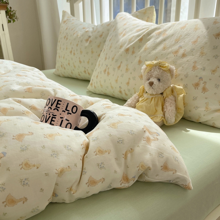 91家纺网 家纺一手货源 找家纺 XIWEN-希文家纺 2025新款A类全棉纯棉有氧双层纱四件套 可爱鸭