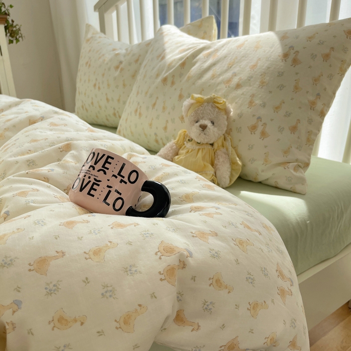 91家纺网 家纺一手货源 找家纺 XIWEN-希文家纺 2025新款A类全棉纯棉有氧双层纱四件套 可爱鸭