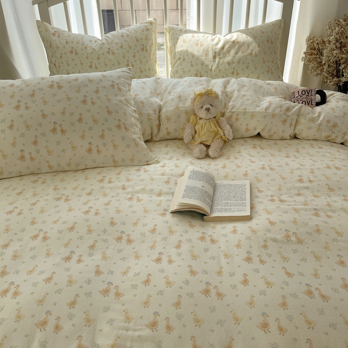 91家纺网 家纺一手货源 找家纺 XIWEN-希文家纺 2025新款A类全棉纯棉有氧双层纱四件套 可爱鸭