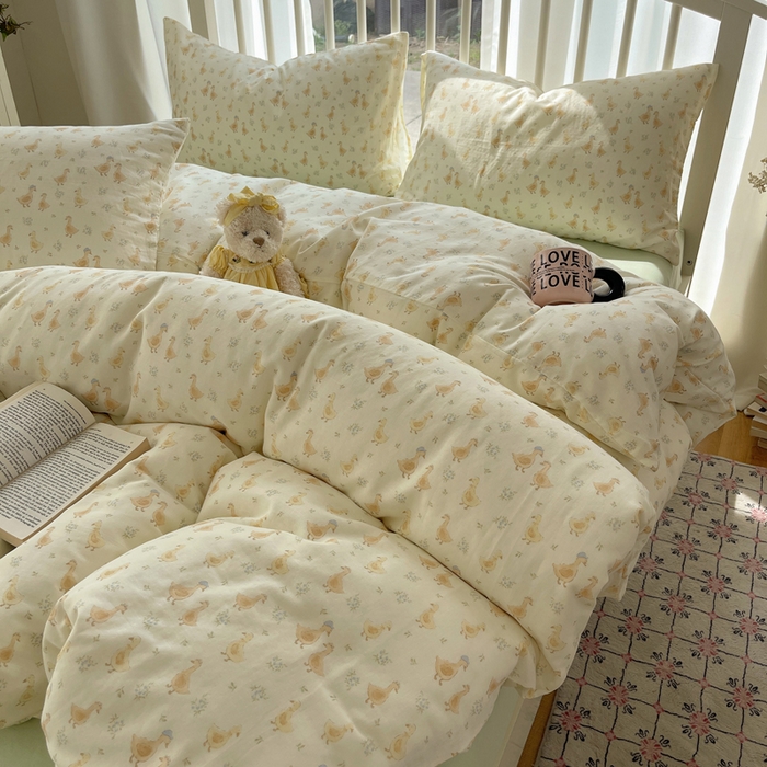 91家纺网 家纺一手货源 找家纺 XIWEN-希文家纺 2025新款A类全棉纯棉有氧双层纱四件套 可爱鸭