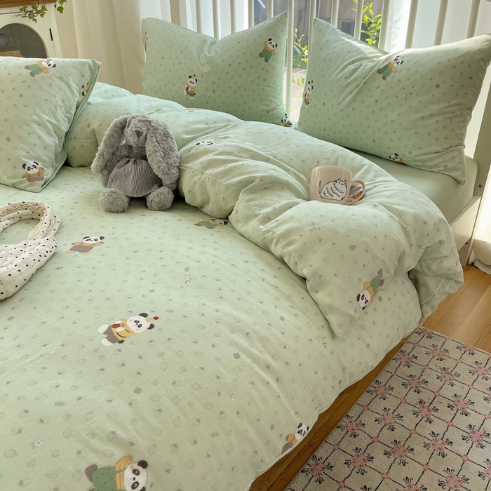 91家纺网 家纺一手货源 找家纺 XIWEN-希文家纺 2025新款A类全棉纯棉有氧双层纱四件套 功夫熊猫